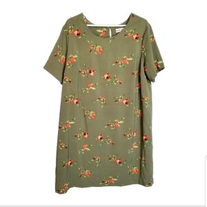 Ava & Viv Dress Women's 1X Olive Green With Florals Short Sleeve Shift